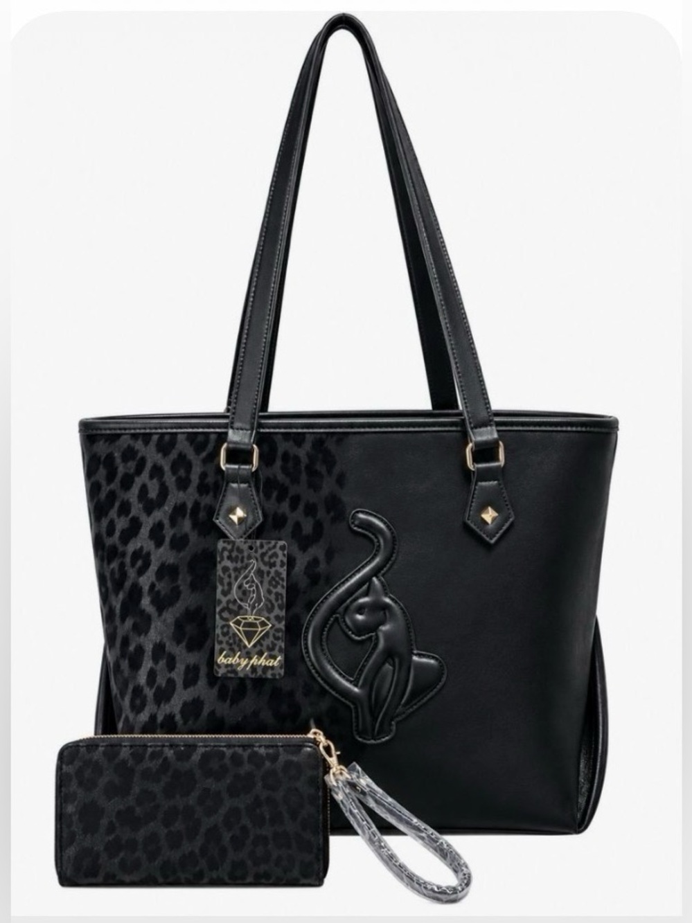 Baby Phat RARE Viral Tonal Black Leopard Tote Bag Set - NWT